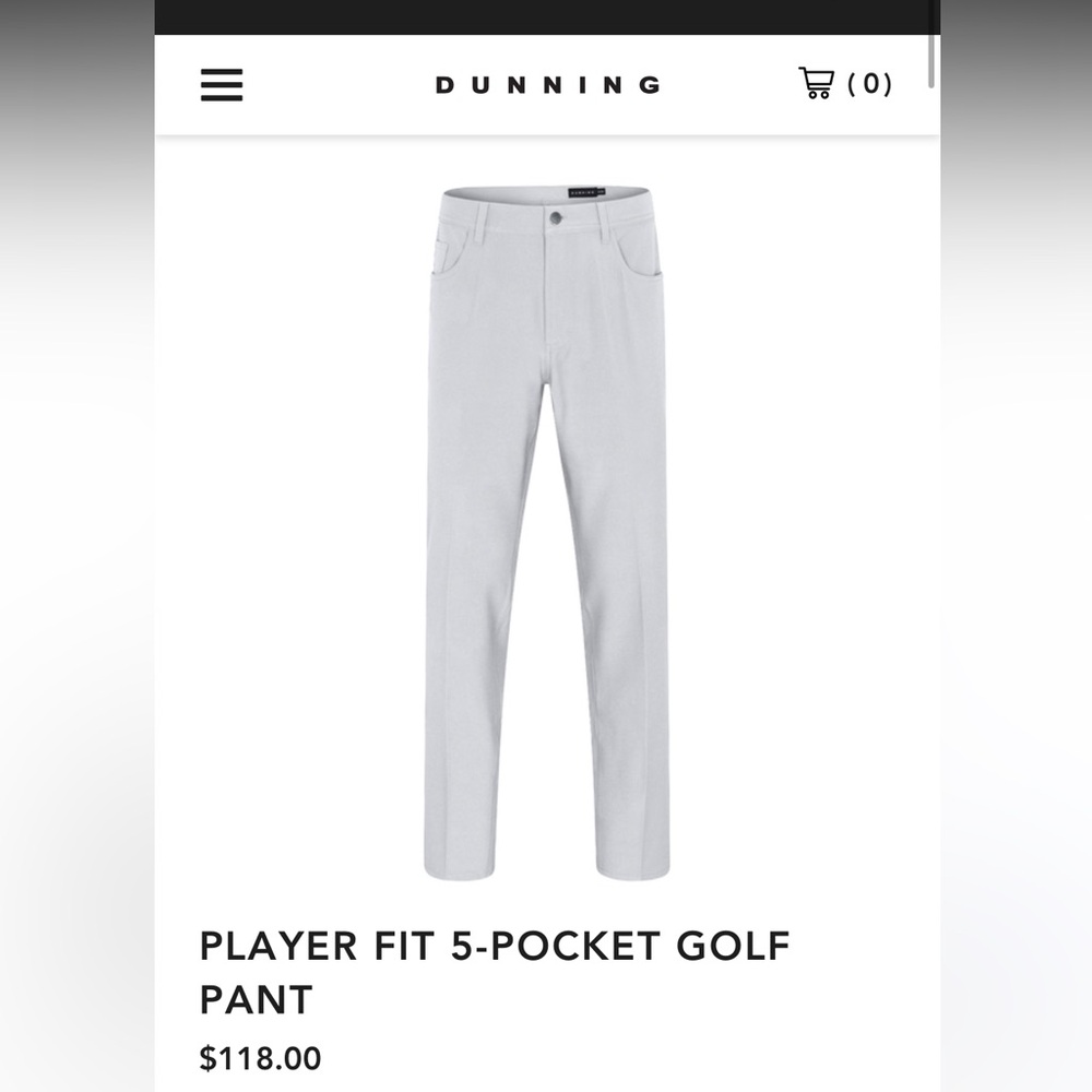 Dunning - Player Fit Gray 5-Pocket Golf Pants - 36/32 - NWOT